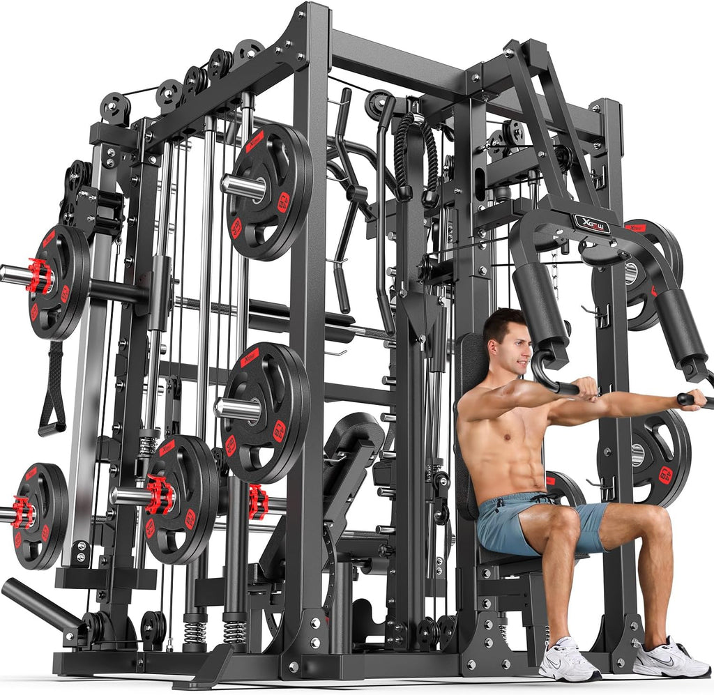 Multi-Purpose Squat Rack,Smith Machine Weight Rack Set with Cable Crossover System, Home Gym Power Racks, Power Racks and Packages