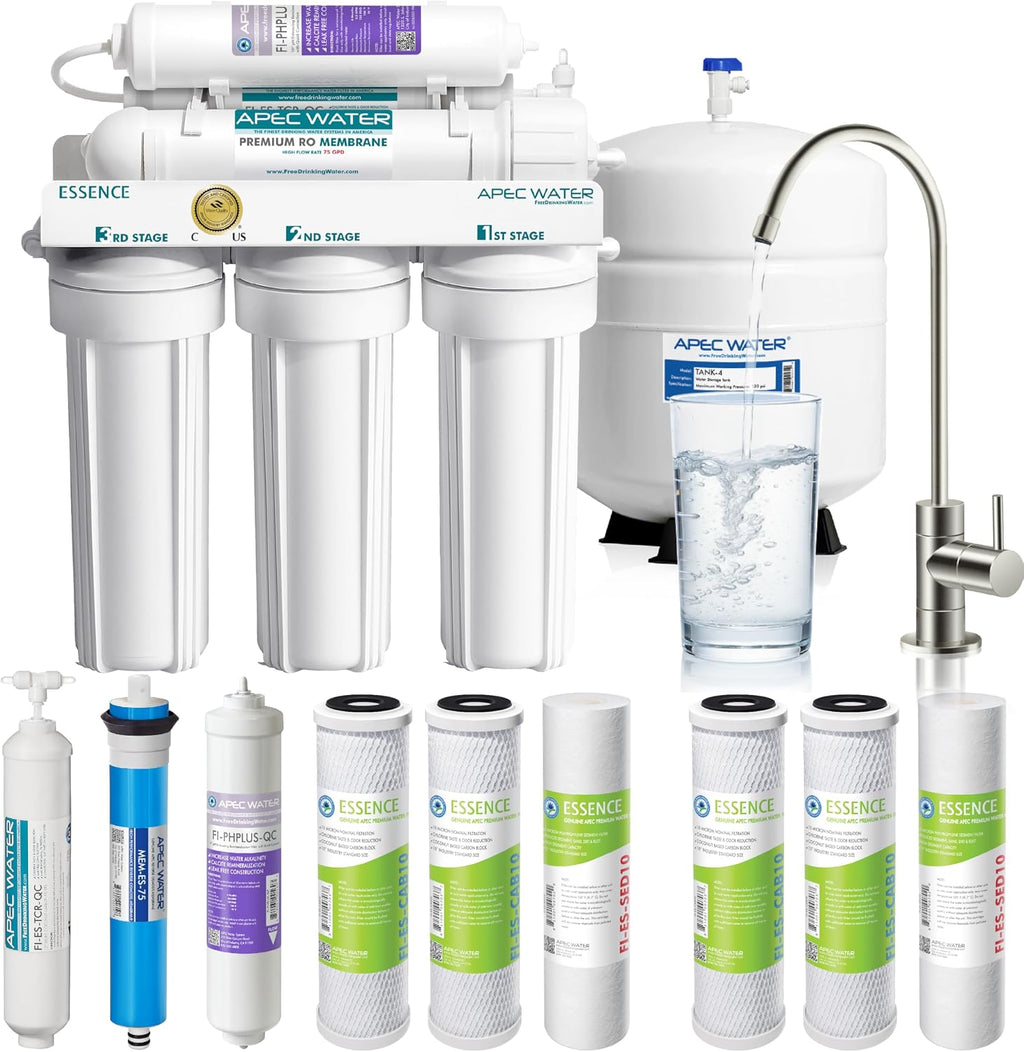 APEC Water ROES-PH75X 6-Stage Alkaline Under Sink Reverse Osmosis Water Filter System, NSF Cetified 372 & 58, 75 GPD, with Extra High Capacity Pre-Filter Set Stage 1-3