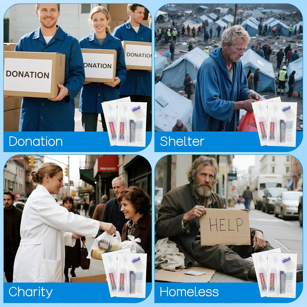 Travel Toiletries Supplies Kits Disposable Toiletry Amenities Set in Bulk, Hygiene Trial Size Personal Essentials Individually Wrapped 5-in-1 (100-Pack)