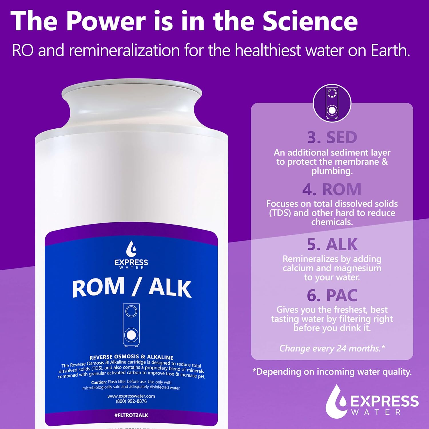 Express Water 2nd Stage Replacement RO Membrane and Alkaline Remineralization for Model 6 Tankless Reverse Osmosis System ROT600ALKMBN