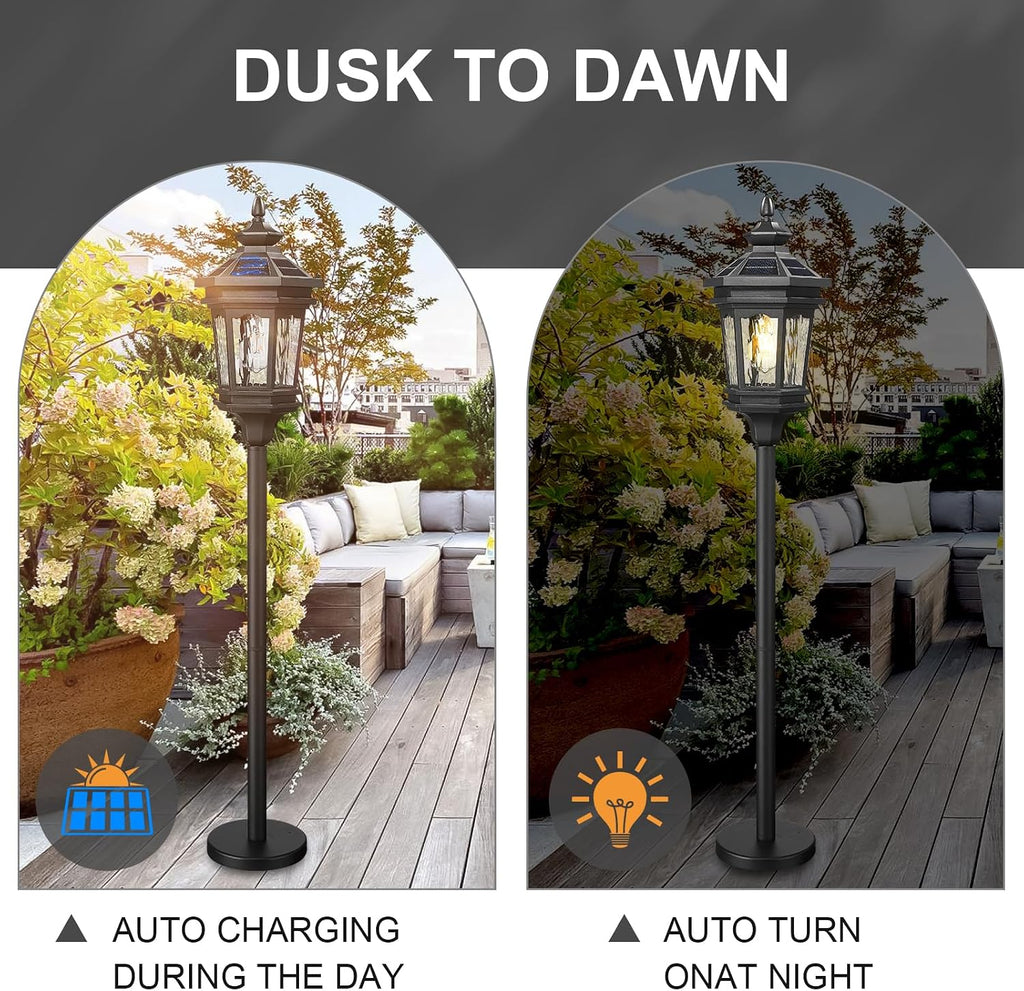 Darkaway Solar Post Light Outside Floor Lamp with Remote Control, Waterproof Outdoor Solar Lighting with Water Ripple Glass Shade for Lawn Pool Garden