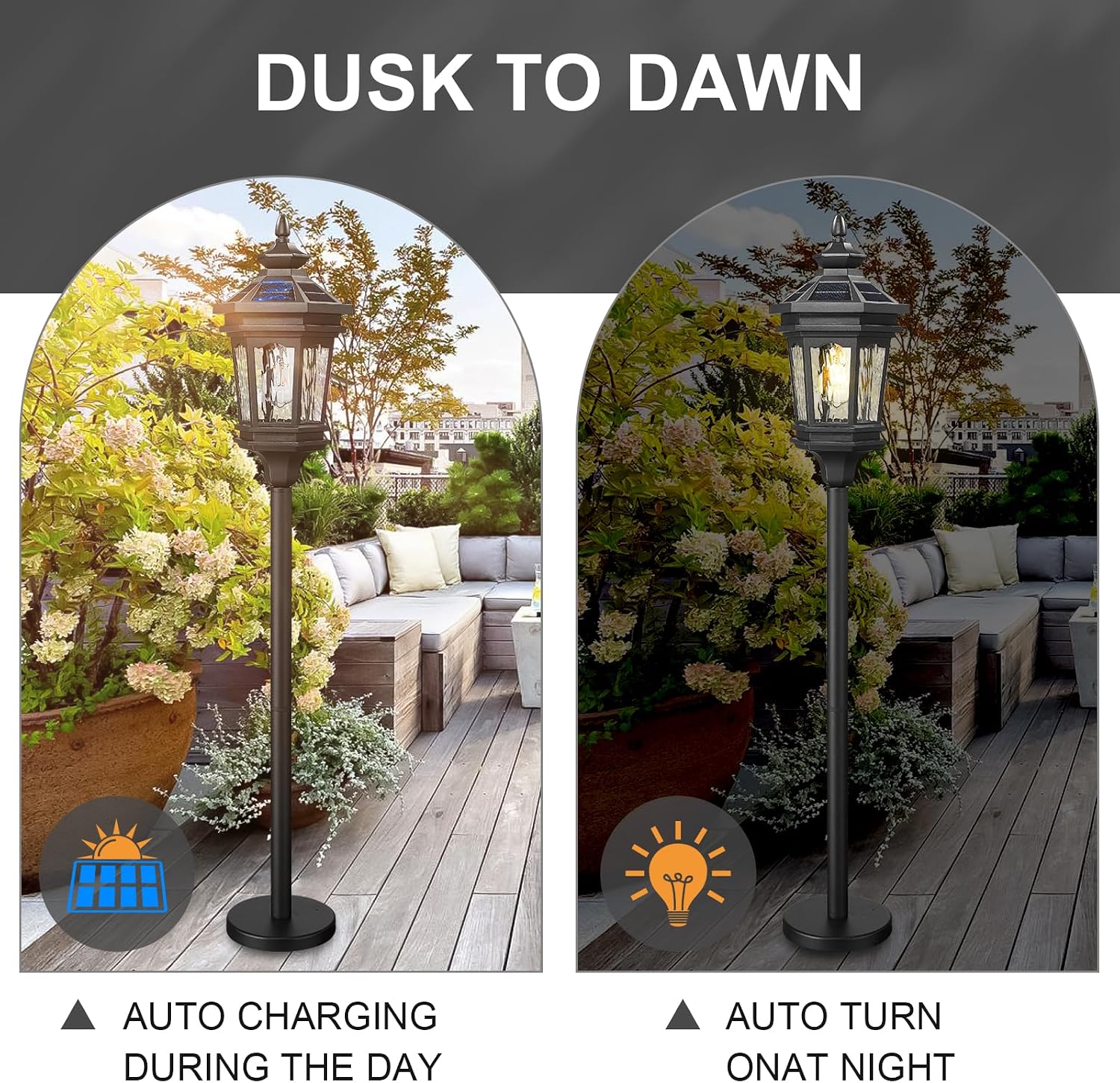 Darkaway Solar Post Light Outside Floor Lamp with Remote Control, Waterproof Outdoor Solar Lighting with Water Ripple Glass Shade for Lawn Pool Garden