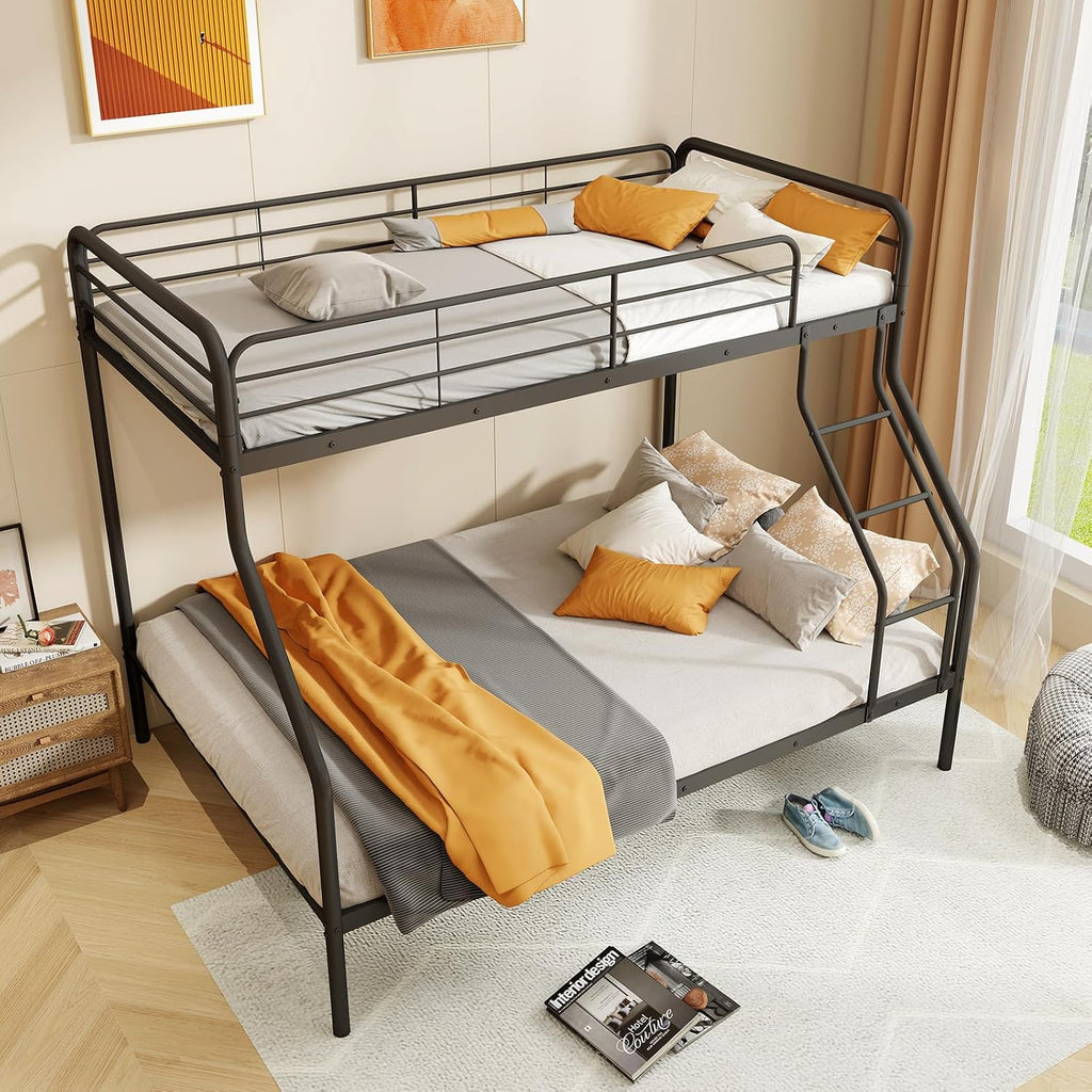 Giantex Metal Bunk Beds Twin Over Full Size, Heavy Duty Bunk Bed for Teens Adults with Ladder & Guardrails, Space Saving Metal Bunk Bed for Dorm, Bedroom, Apartment, No Box Spring Needed (Black)