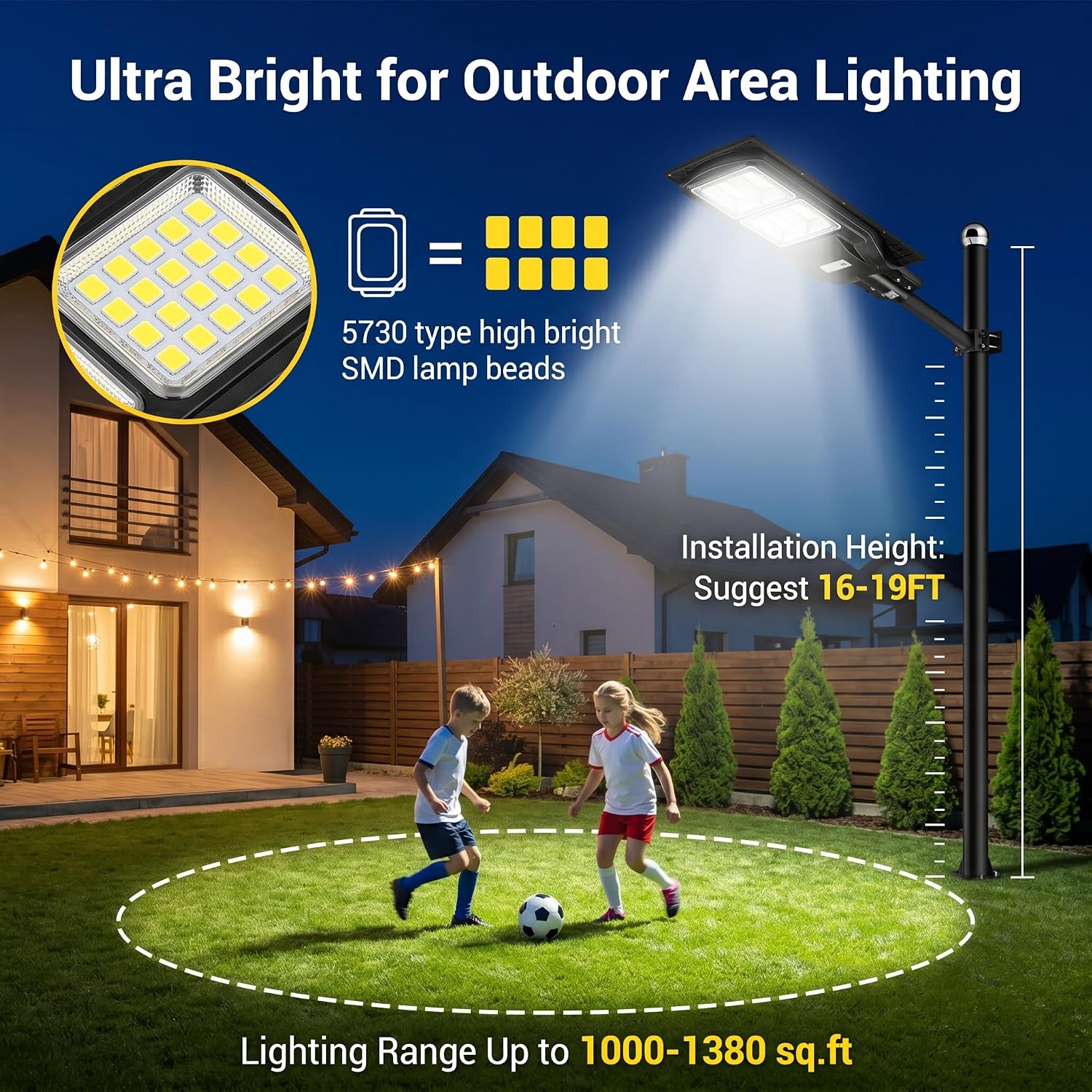 LANGY 2 Pack Solar Street Light 180000Lumens,240 LED Street Lamp with Light Control&PIR Motion Sensor, Dusk to Dawn LED Security Light Solar Flood Light for Square,Yard,Basketball Court