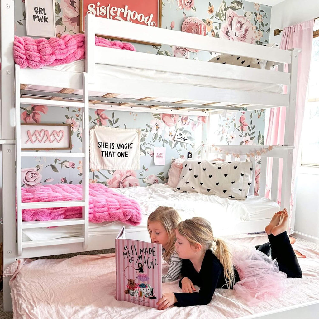 Max & Lily Bunk Bed, Twin-Over-Twin Wood Bed Frame For Kids With Trundle, White