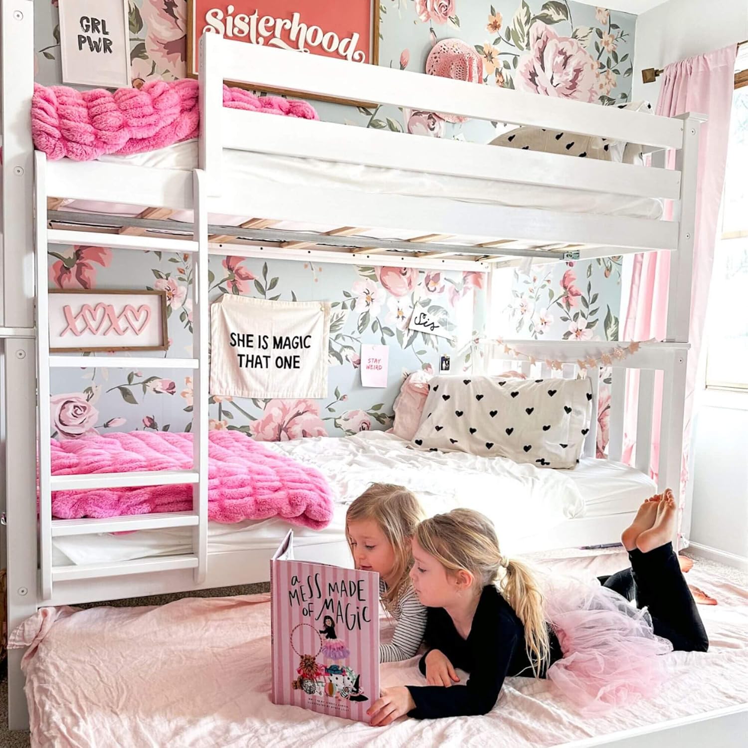 Max & Lily Bunk Bed, Twin-Over-Twin Wood Bed Frame For Kids With Trundle, White