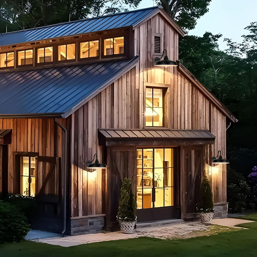 Solar Barn Light Outdoor, 16 Inch Dome Wall Light Solar Powered, Farmhouse Exterior Wall Sconce, Industrial Outside Lighting Fixture, Rustic Lantern for Garage, Barn, Shed, RZSR020W