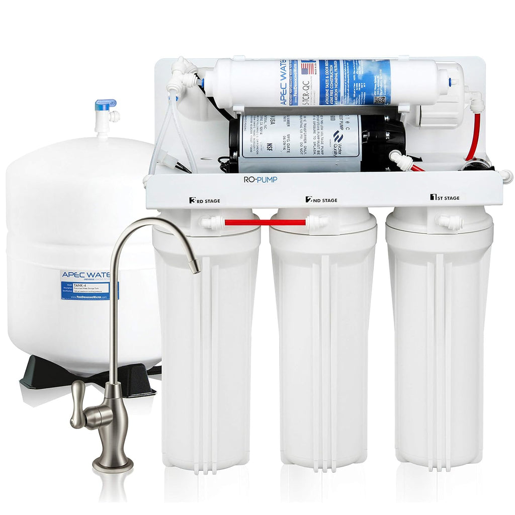 APEC Water Systems RO-PUMP-120V Top Tier Ultra Safe Reverse Osmosis Drinking Water Filtration System with US Made Booster Pump