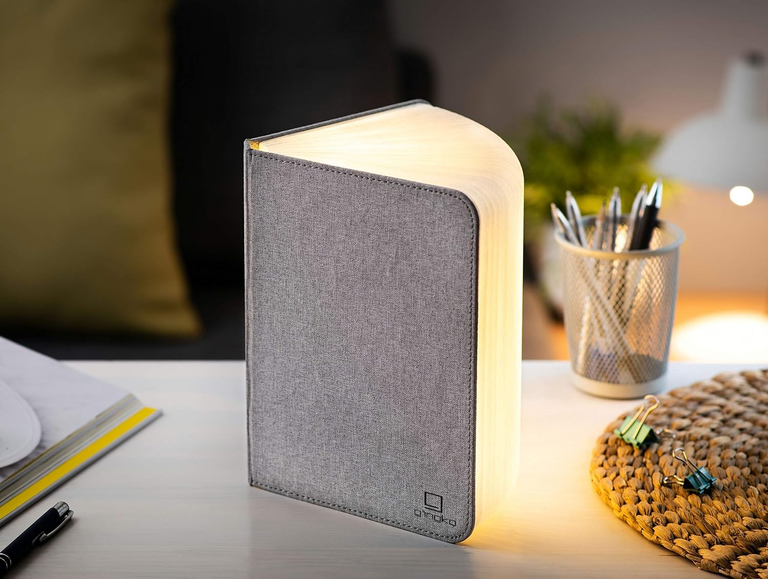 Gingko Smart Booklight- Linen Urban Grey