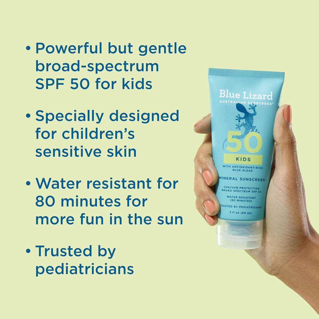 Blue Lizard Kids Mineral SPF 50 Sunscreen Lotion, 100% Mineral, Children's Sunscreen, Water-Resistant Formula, Paraben-Free, Fragrance-Free, 3 fl oz (Pack of 12)