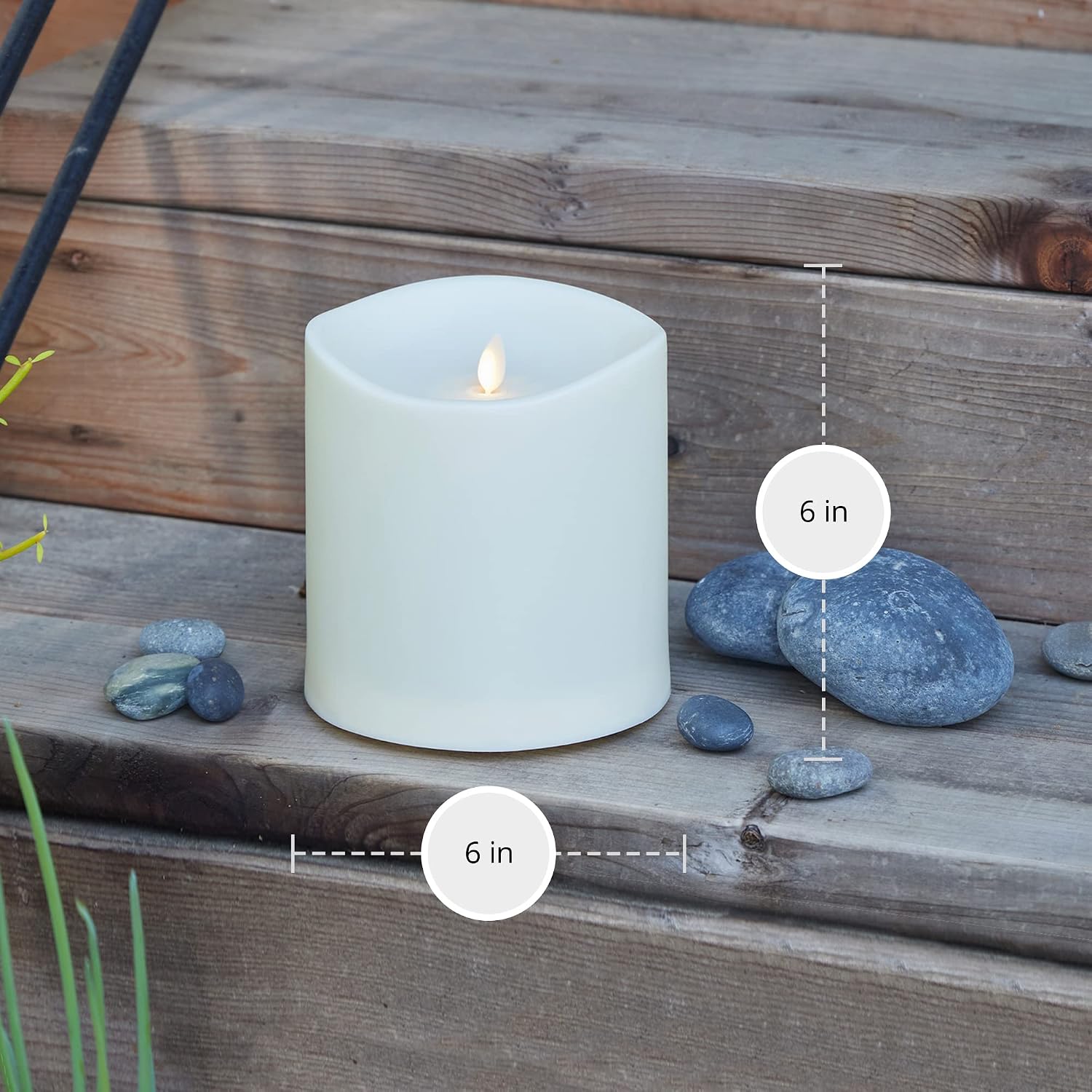 Luminara Realistic Artificial Moving Flame Outdoor Pillar Candle IPX4 - Moving Flame LED Battery Operated Lights for Outside Christmas, Halloween - Remote Included - Ivory - 6' x 6'