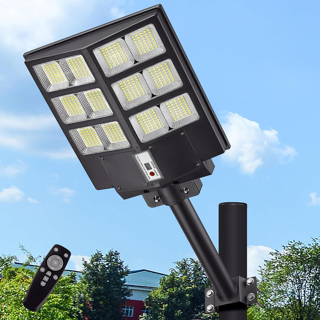 6000W 600000LM Solar Street Lights Outdoor Waterproof, IP67 LED Security Flood light with Motion Sensor, Dusk to Dawn Solar Lights Outdoor for Outside, Parking Lot, Yard, Garage, Remote Control, 2PCS