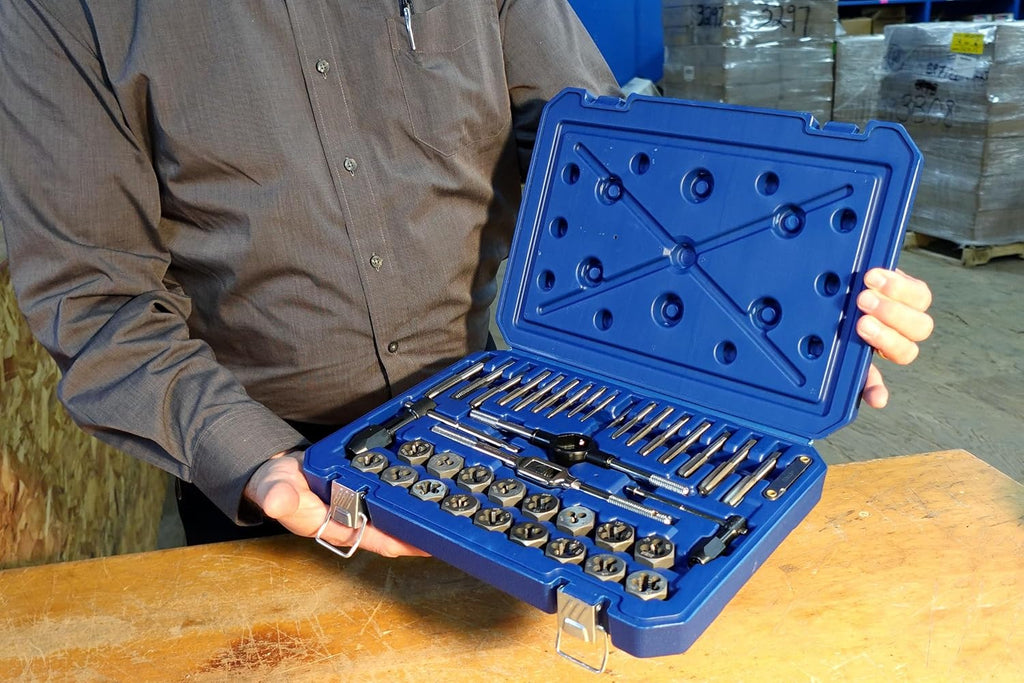 Century Drill & Tool Metric Tap and Die Set, 40 Pc Heat Treated for Durability Hand Cutting Taps & Dies Includes Wrenches, Pitch Gauge & More - 98912