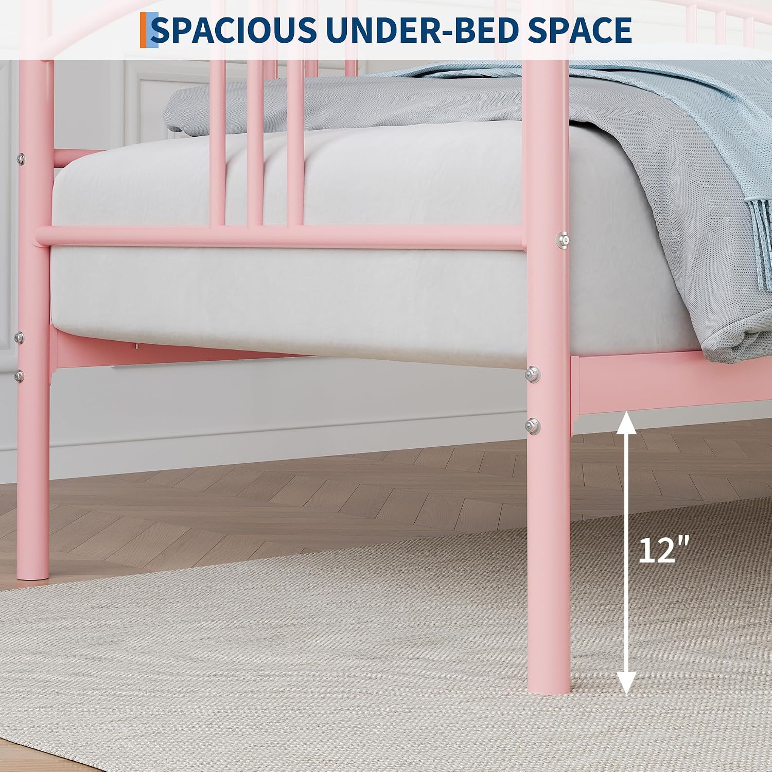 GarveeHome Daybed with Trundle, Sturdy Metal Day Bed with Steel Slat Support, Trundle Bed Twin with Arched Headboard, SofaBed for Living Room, Bedroom and Guest Room, Pink