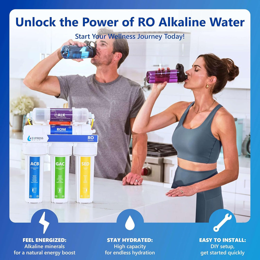 Express Water ROALK5D 10-Stage Alkaline Under Sink Reverse Osmosis Water Filter System, NSF Certified 372, 50 GPD, Reduces 99% of Impurities, BPA Free, Deluxe Chrome Faucet