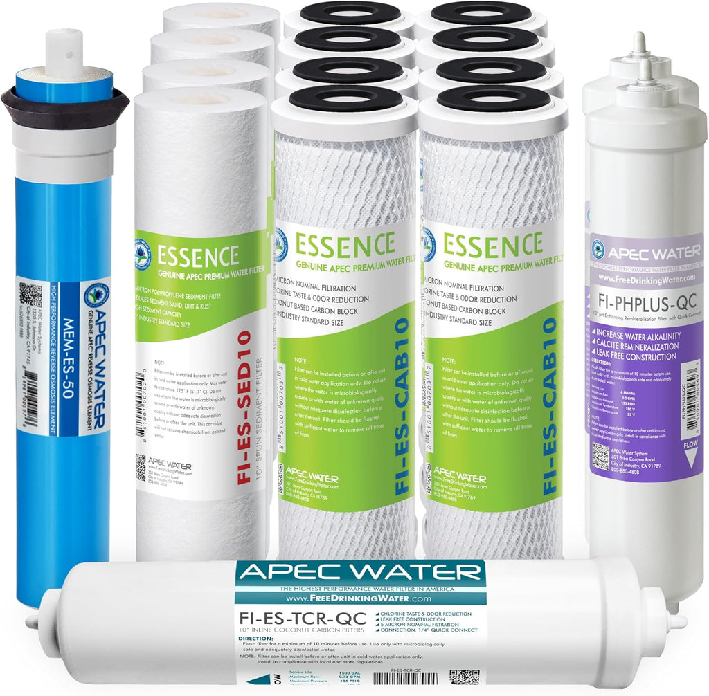 APEC Water Systems FILTER-T2Y-ESPH High Capacity 2 Year Replacement Filter Set For Essence Series Alkaline Reverse Osmosis Water Filter System Stage 1-3&6
