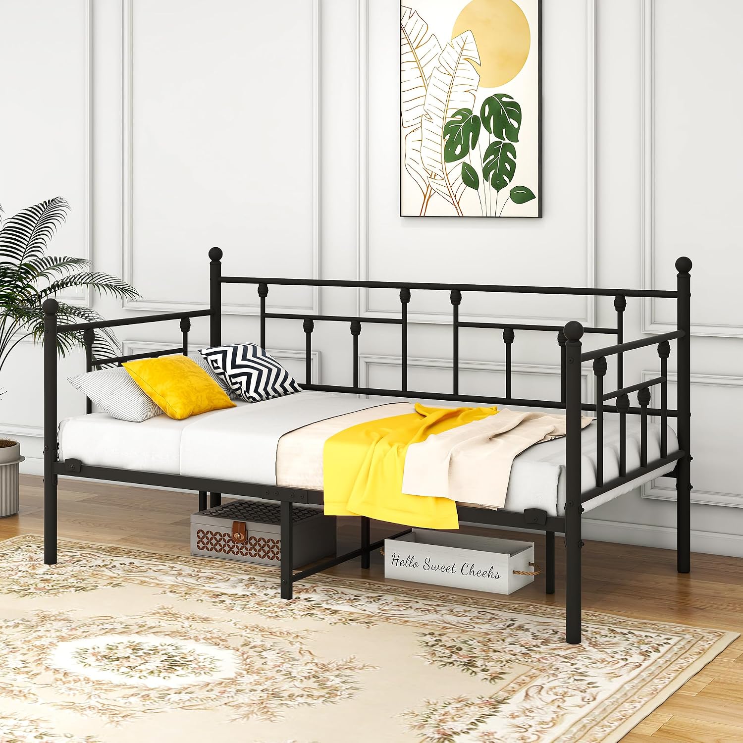 Metal Daybed Frame with Steel Slats Platform Furniture, Twin Size with Multifunctional Mattress Foundation, Black
