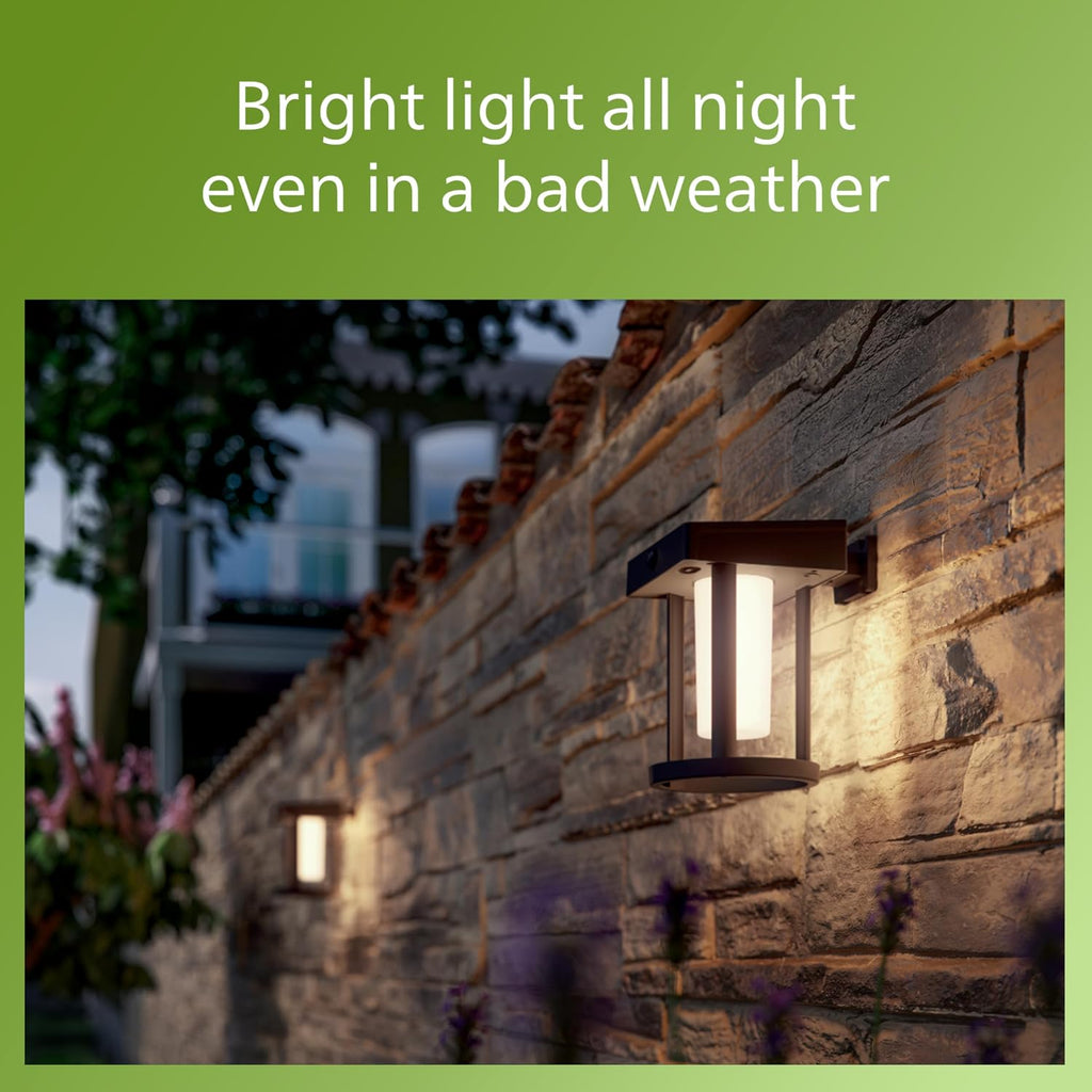 PHILIPS LED Ultra Efficient Solar Cylinder Black Wall Lantern Outdoor 2-Pack Bright White (3000K) 250/20 Lumen (3W = 25W) Weather Resistant