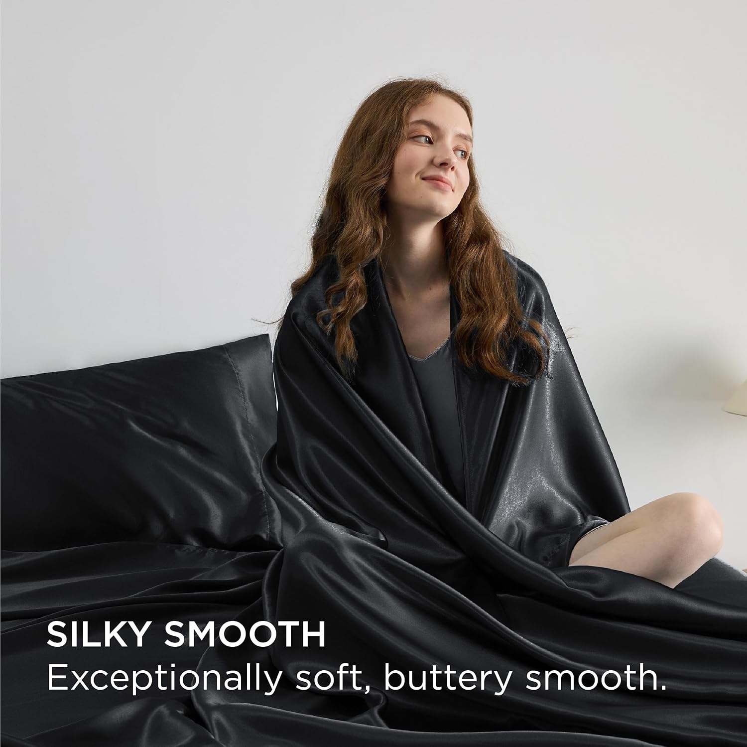 Twin XL Size 4-Piece Sheet Set Premium Mulberry Silk Bed Sheets Set Fits 14-16' Deep Pocket - Luxurious Soft Silk (Solid, Black)