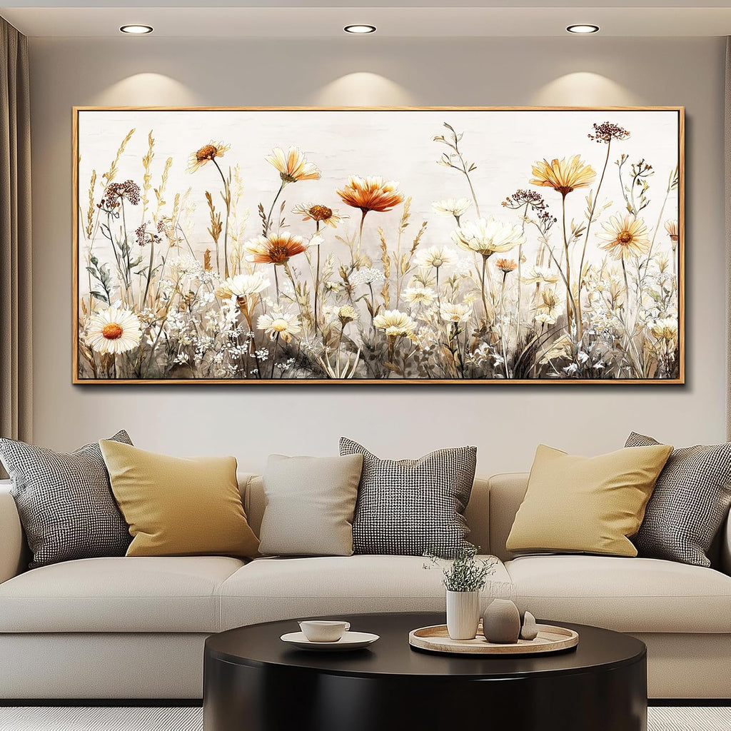 QIYILEXWART Large Wall Decor For Living Room Canvas Wall Art For Office Modern Wall Decorations For Bedroom Neutral Wildflower Landscape Painting Farmhouse Pictures Home Decor 32x72 In