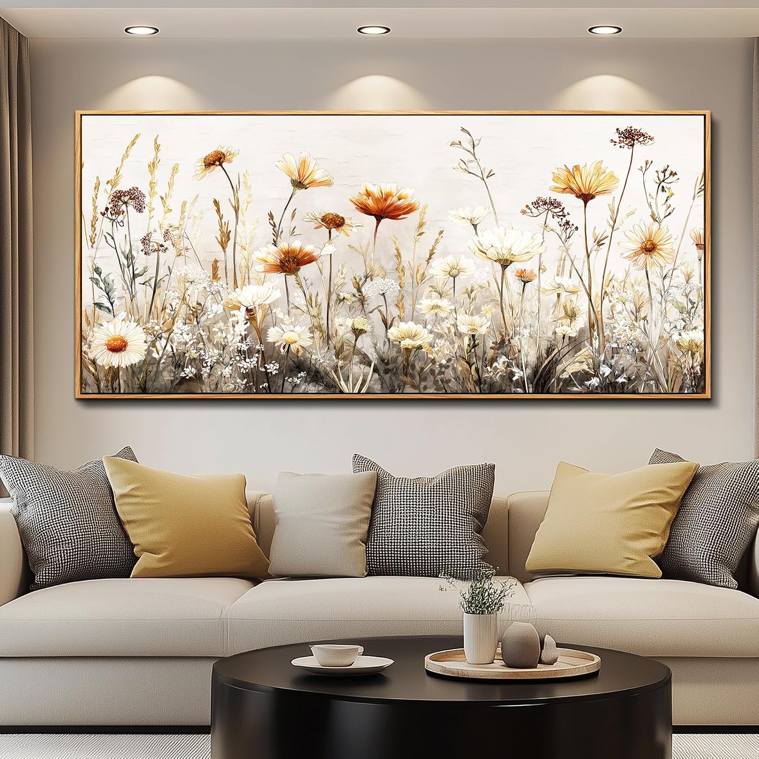QIYILEXWART Large Wall Decor For Living Room Canvas Wall Art For Office Modern Wall Decorations For Bedroom Neutral Wildflower Landscape Painting Farmhouse Pictures Home Decor 32x72 In
