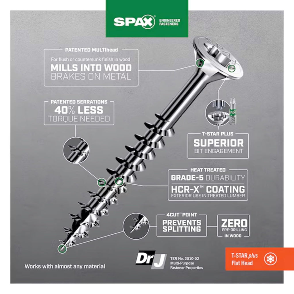 SPAX #8 x 1-1/4' Exterior Flat Head Deck Wood Screws Construction Torx T-Star Plus (2500 EA) Bulk Pail Includes 3 Bits Rust Resistant