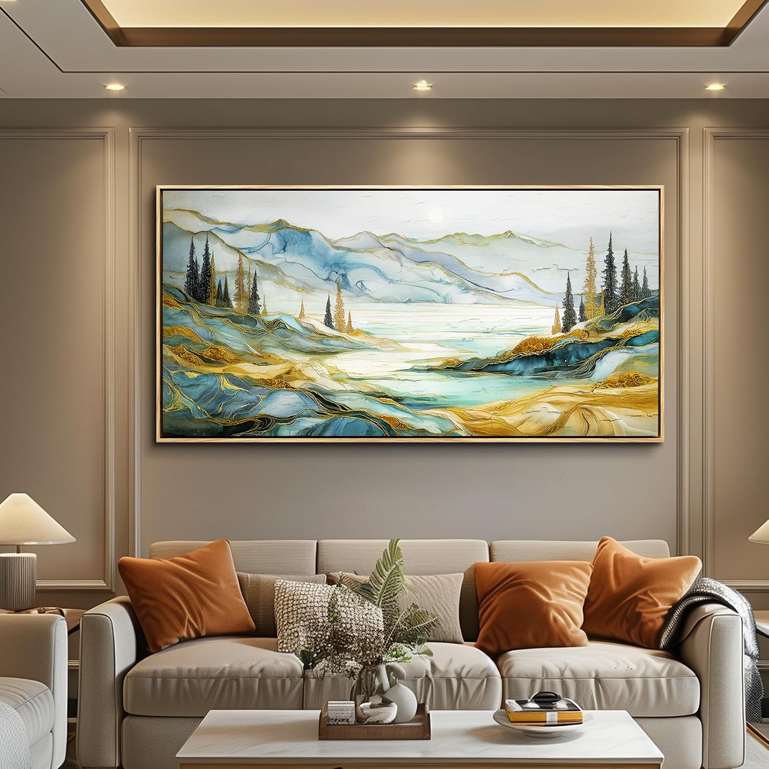 JUDASJART Canvas Wall Art For Bedroom Large Wall Decorations For Living Room Modern Office Wall Decor Abstract Mountain Painting Landscape Watercolour Pictures Artworks Home Decor Wood Framed