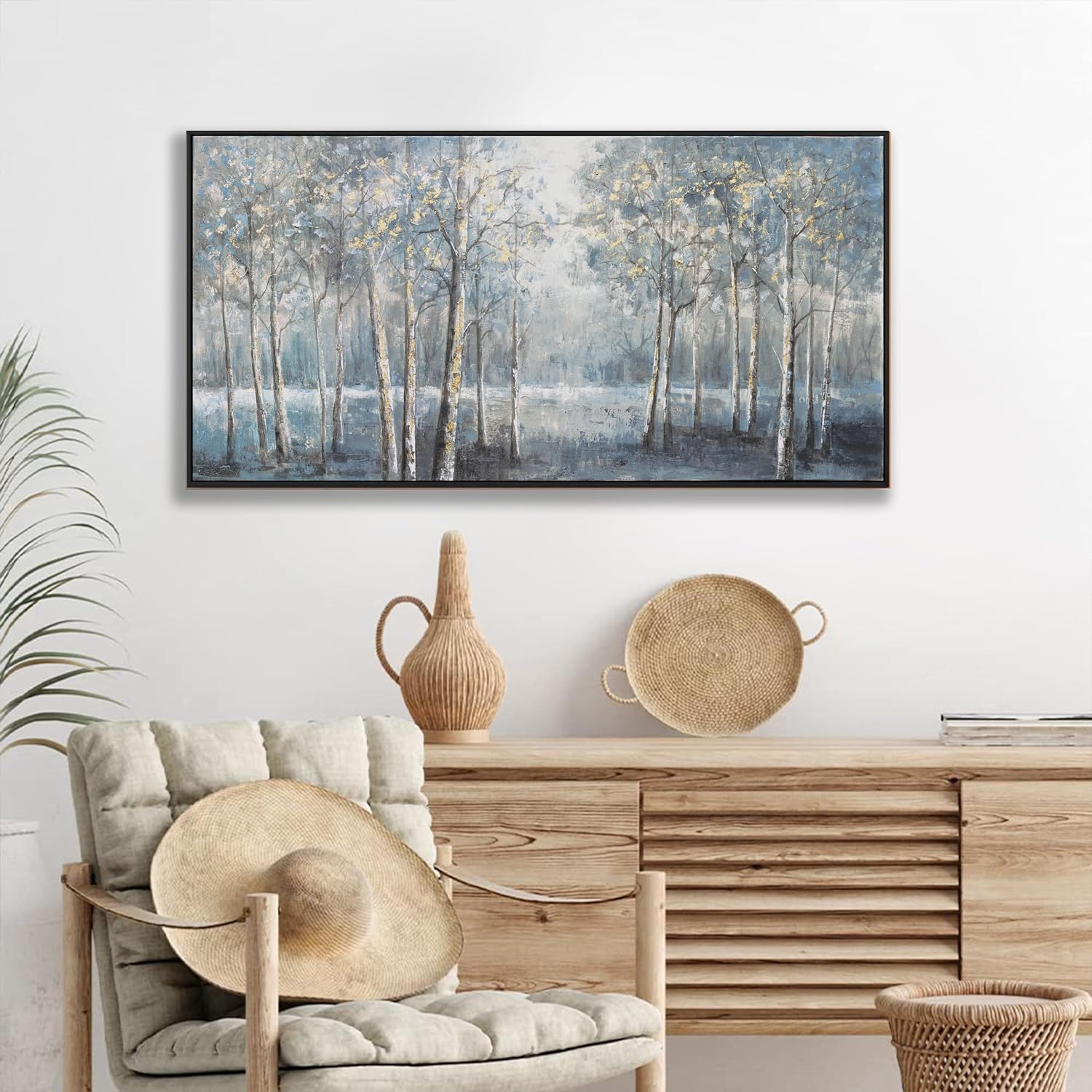 Dark color system Trees Canvas Wall Art Decor Modern Framed Wall Decorations Large Home Decor Wall Art Prints Forest Landscape 24'×48' Pictures for Room Wall Bedroom Office Decor