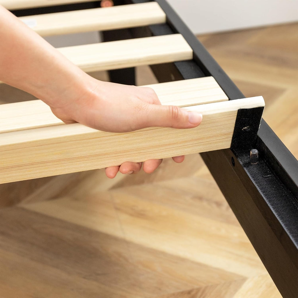 Mellow Naturalista Grand 12 Inch Solid Wood Platform Bed with Wooden Slats, Easy Assembly, Queen, Black