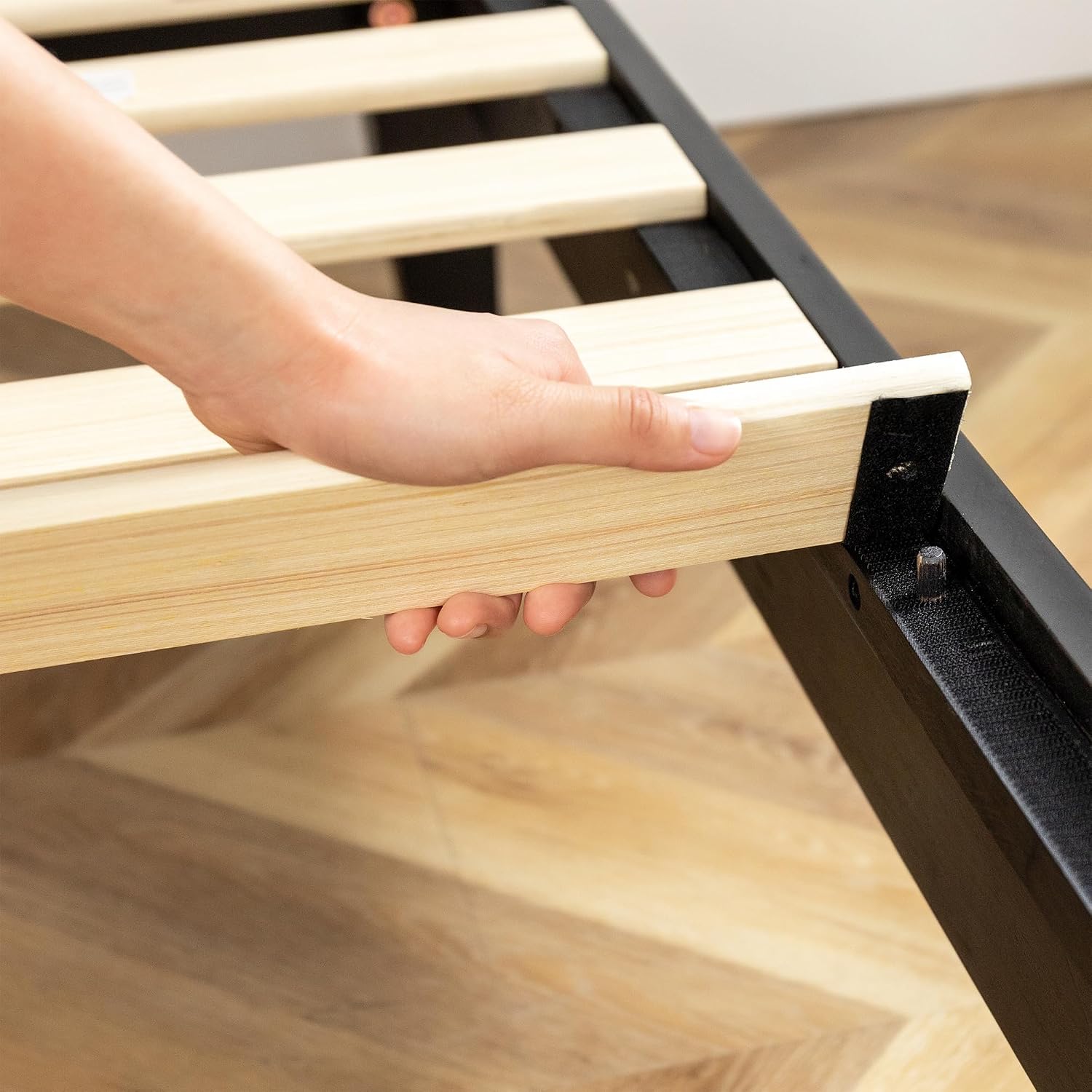 Mellow Naturalista Grand 12 Inch Solid Wood Platform Bed with Wooden Slats, Easy Assembly, King, Black