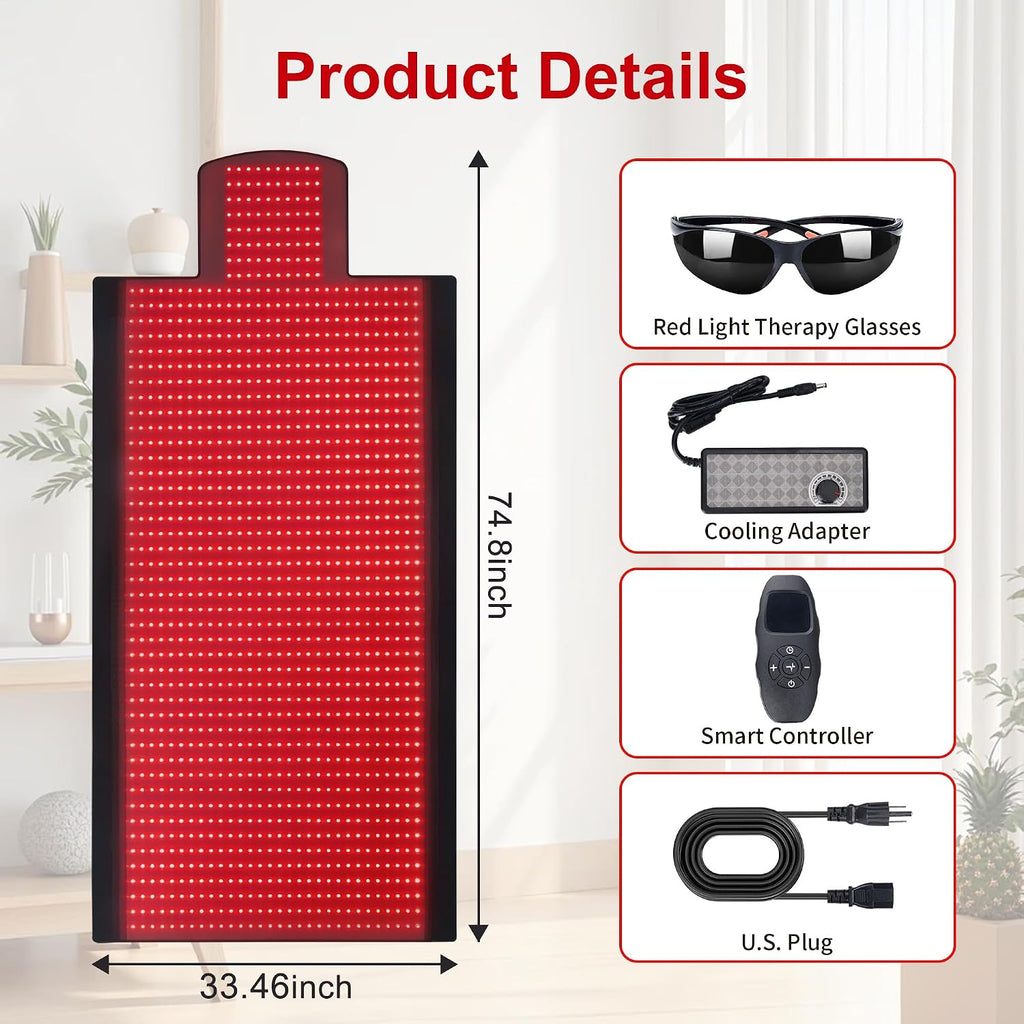 1370LEDs Dual Full Body Red Light Therapy Mat, Red Light Therapy Blanket, 2in1 LEDs(660nm& 850nm), Premium Leather, Adjustable Timer & Intensity