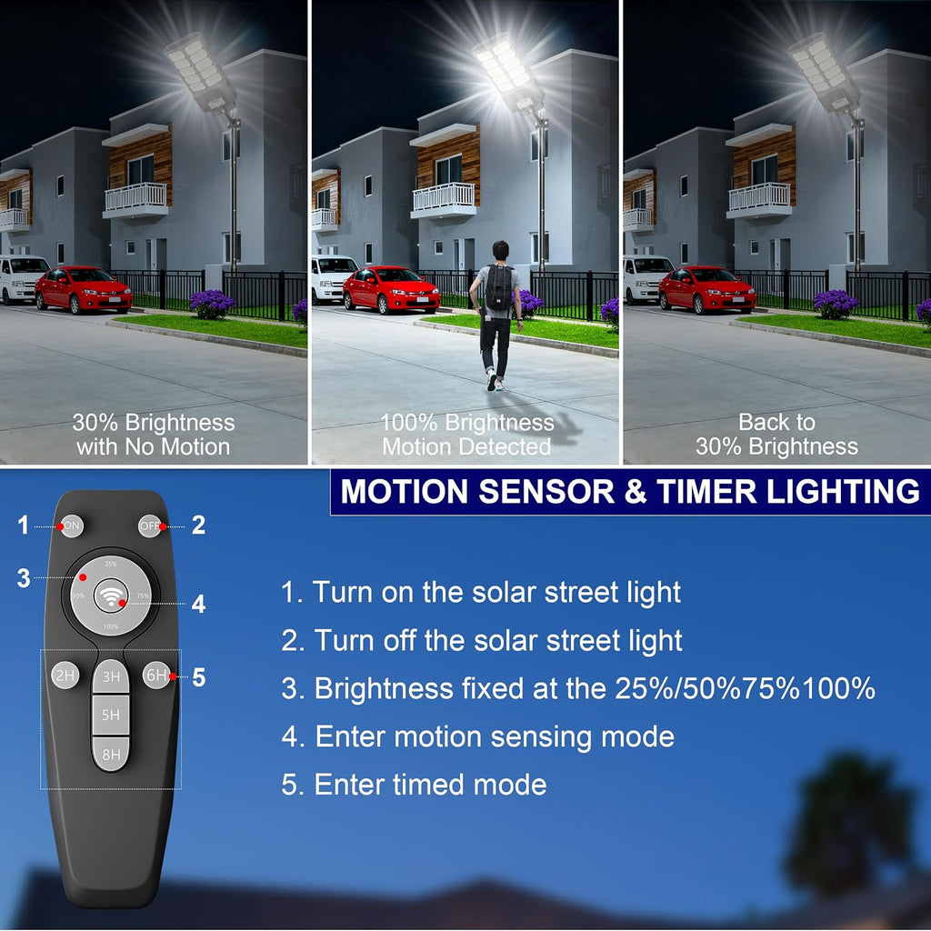Solar Street Lights Outdoor Waterproof 6500W Solar Flood Lights Dusk to Down with Motion Sensor for Parking Lot, Outdoor Street Light Solar Powered 7000K for Yard Patio and Walkway