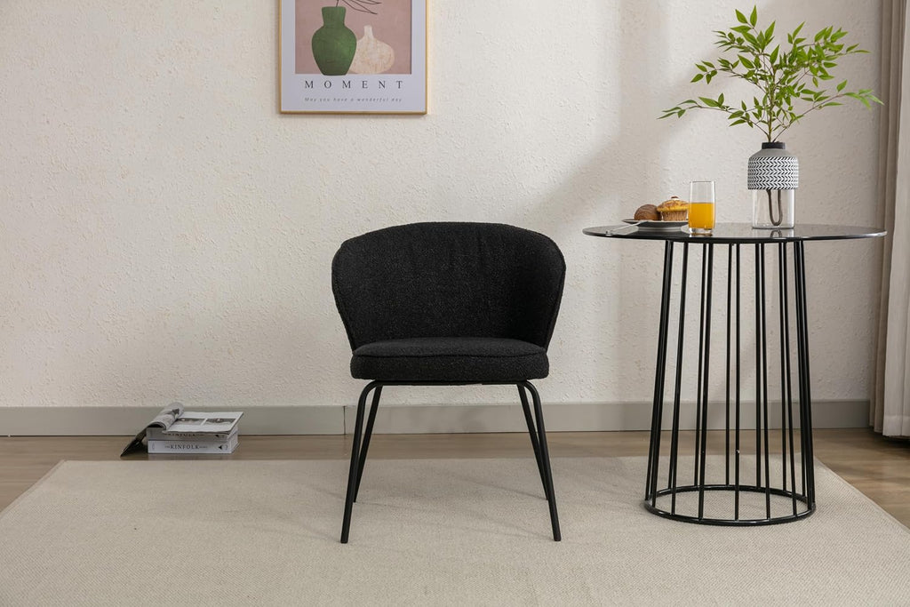 Luxury Velvet Dining Chairs with Swivel Function and Metal Legs Set of 2 (Grey + Black) Ideal for Living Room or Bedroom (Black Single)
