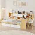 Twin Bed Frames with Storage, L-Shaped Corner Beds with Desk, Wood Daybed with Bookcase, Platform Beds with Drawers and Shelves for Living Room, Bedroom, Teens Room, Natural