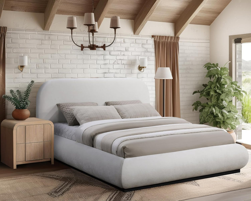 Meridian Furniture B1214Cream-F Vaughn Collection Modern | Contemporary Full Bed with Soft Cream Chenille Fabric, Black Finish Solid Wood Base, 68.25' W x 87.75' D x 44.5' H, Cream, Full
