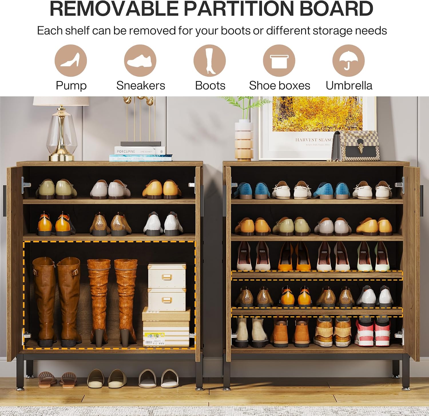 Tribesigns Shoe Cabinet with Doors, 20 Pairs Entryway Shoe Storage Cabinet with Shelves, 5-Tier Modern Free Standing Shoe Racks Storage Organizer for Closet, Living Room, Bedroom (Light Brown)