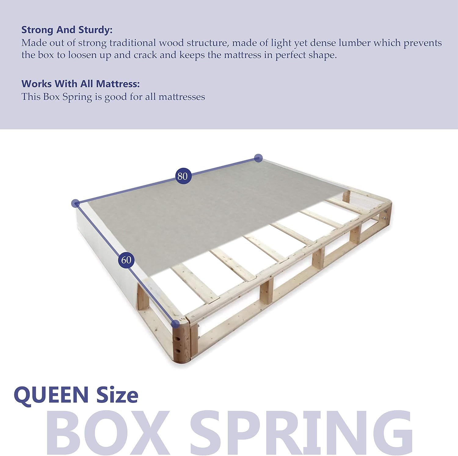 8-Inch Fully Assembled Split Wood Traditional Box Spring/Foundation for Mattress Set, Queen, White