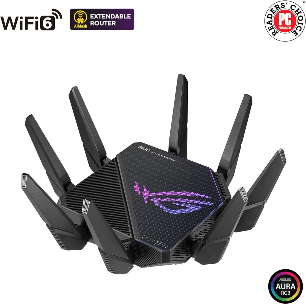 ASUS ROG Rapture GT-AX11000 Pro Tri-Band WiFi 6 Extendable Gaming Router, 10G & 2.5G Ports, ASUS RangeBoost Plus, Triple-Level Game Acceleration (Renewed)