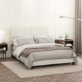 FURINNO Pessac PU Leather Upholstered Platform, Queen, White,FB19821QWH