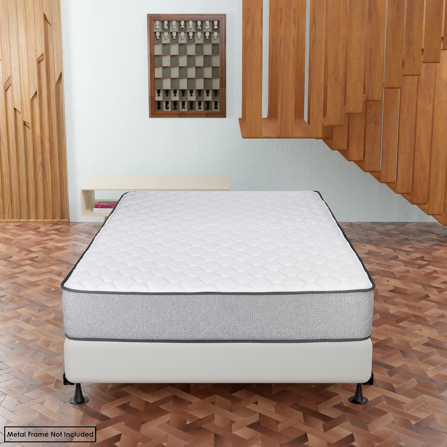 Greaton, 8-Inch Sturdy Box Spring for Mattress Support-Durable and Easy to Assemble Natural Wood Foundation for Twin, White