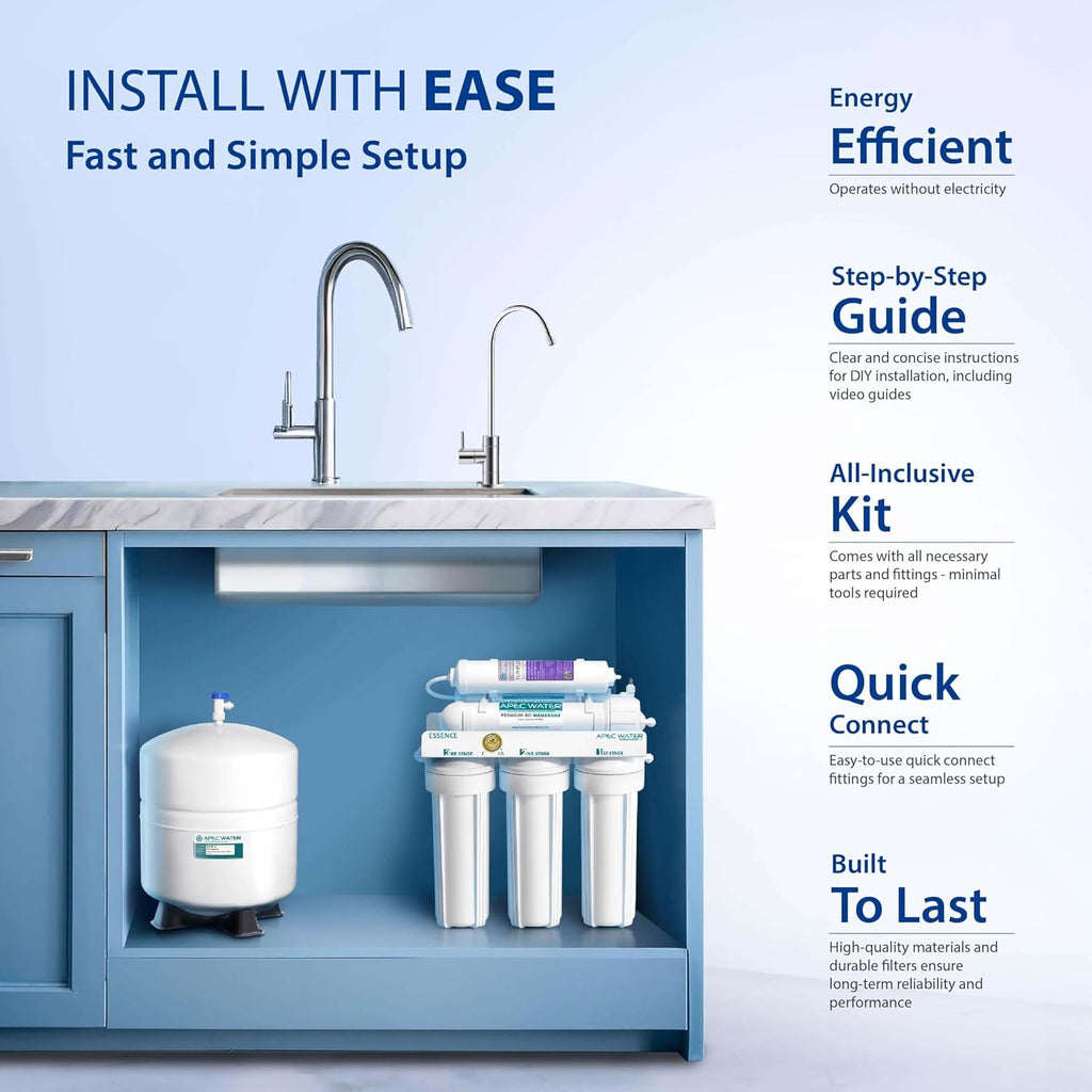 APEC Water ROES-PH75LD 6-Stage Alkaline Under Sink Reverse Osmosis Water Filter System, NSF Certified 372, 75 GPD, Reduces 99% of Impurities