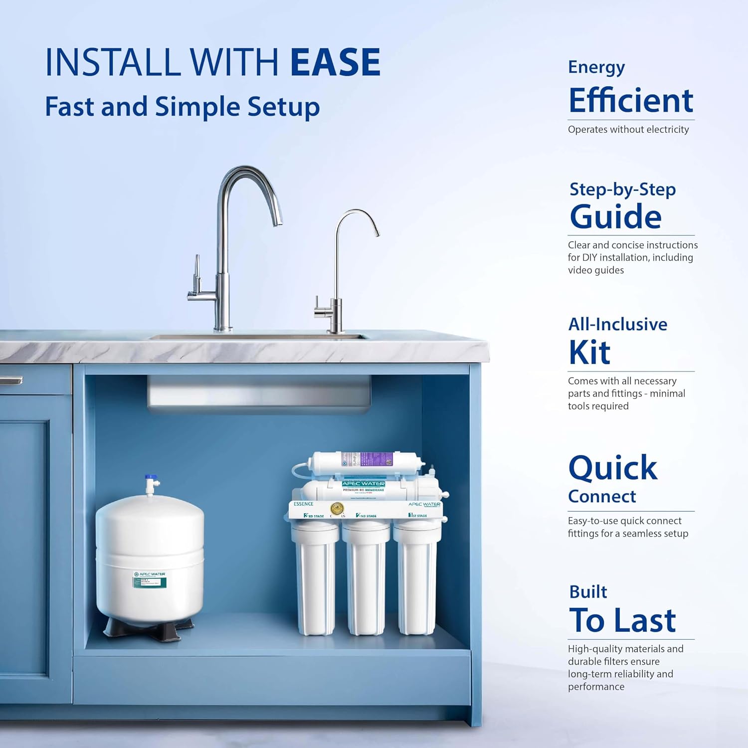 APEC Water ROES-PH75LD 6-Stage Alkaline Under Sink Reverse Osmosis Water Filter System, NSF Certified 372, 75 GPD, Reduces 99% of Impurities