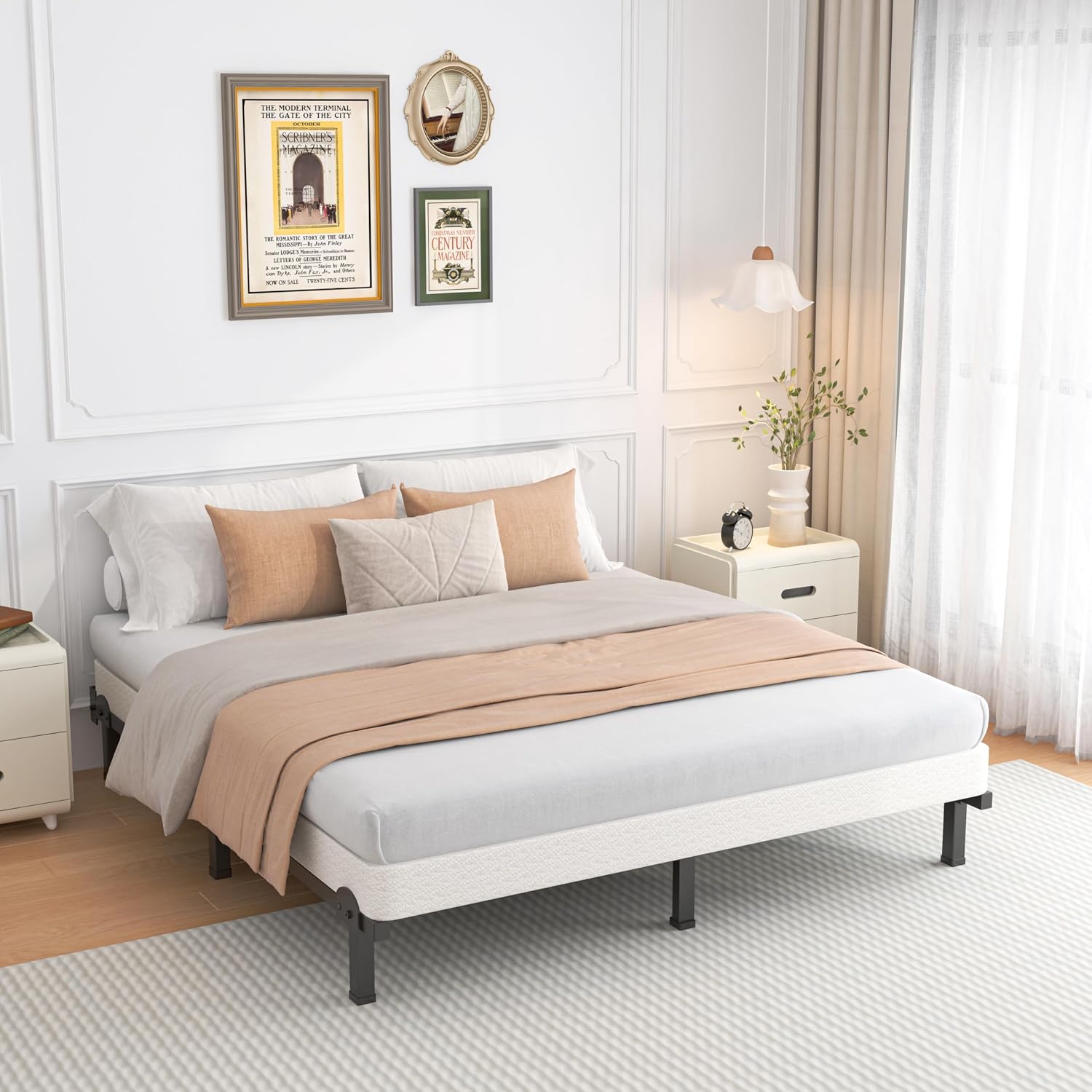 ROIL 5 Inch Queen Box Spring, Heavy Duty Metal Low Profile Bed Base Mattress Foundation with Fabric Cover, 3500lbs Max Weight Capacity, Easy Assembly, Noise Free, Non-Slip