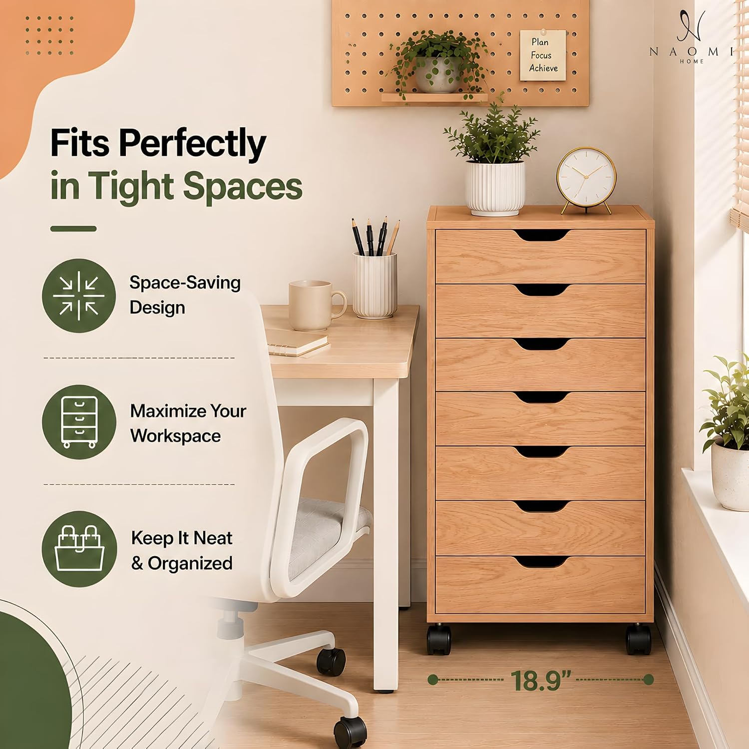 Naomi Home Multi-Drawer Storage Cabinet with 7 Drawers, Compact Organizer for Living Spaces & Home Storage