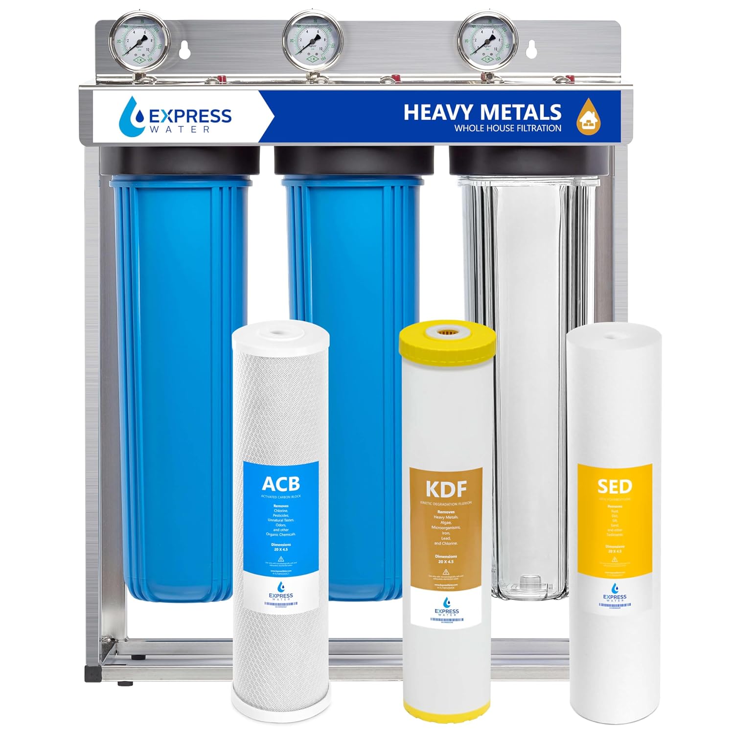 Express Water Whole House Water Filter System | HEAVY METAL | 3 Stage Water Purifier Whole Home, Heavy Metal Filter Produces Overachieving H2O, Targets Lead, Arsenic, Chromium, Reduces Chlorine