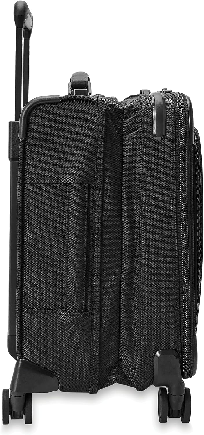 Briggs & Riley Compact 19' Carry-On Expandable Spinner - Carry On Luggage for Travel, Suitcases with Wheels, Softside Rolling Bag for Men & Women, Garment Panels - Baseline Collection, Black