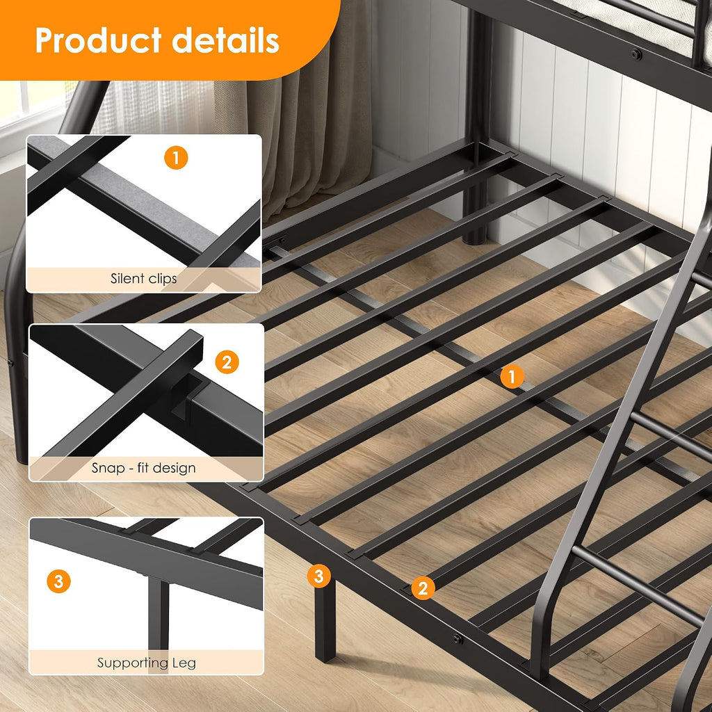 SDHYL Twin Over Full Bunk Bed, Heavy Duty Metal Frame for Adults, Space-Saving for Dorm, Apartment & Small Room, Black, No Box Spring Needed