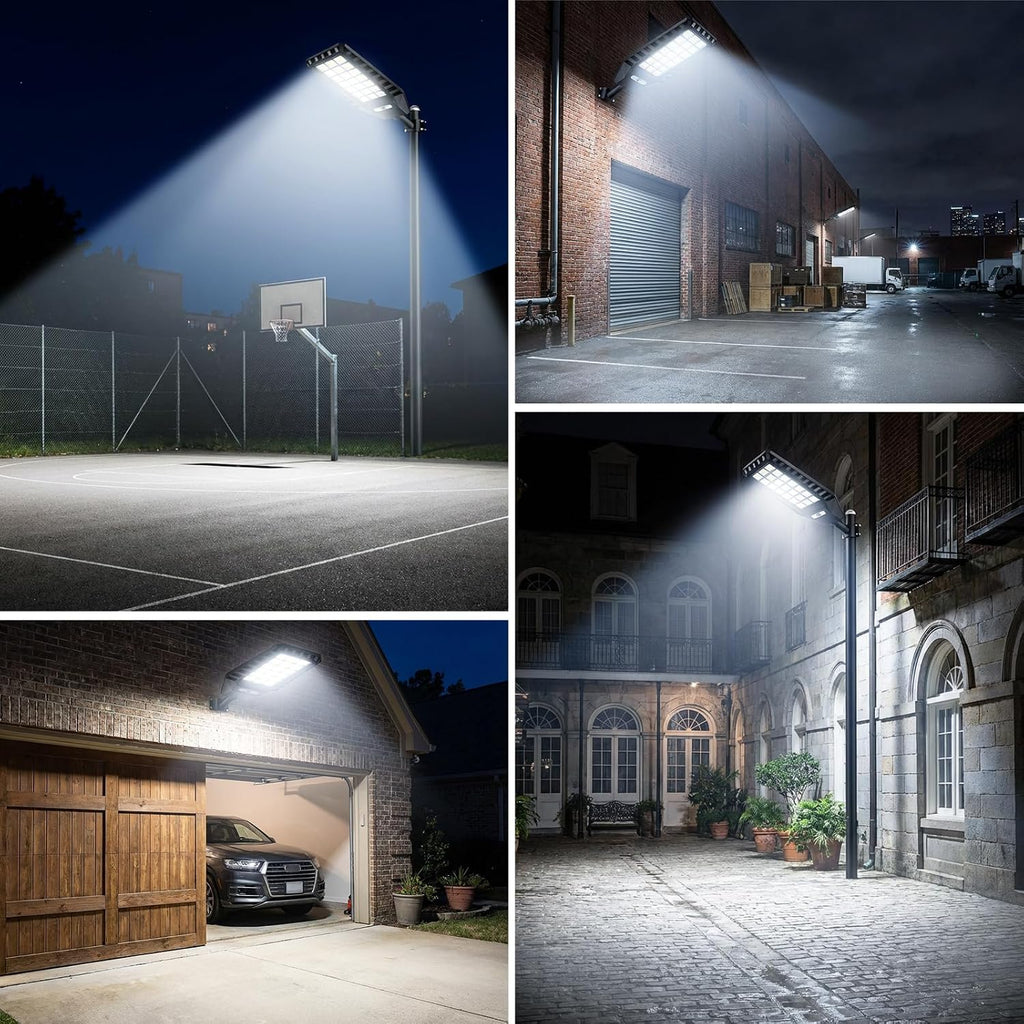 2-Pack Solar Street Lights Outdoor, 23' Large Solar Lights Outdoor Waterproof with Motion Sensor, 6500K LED Flood Lights, Dusk to Dawn Commercial Security Parking Lot Light for Driveway Yard Garden