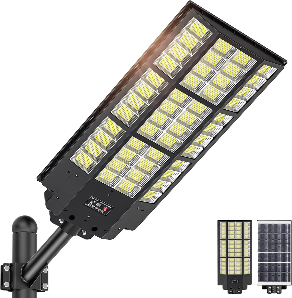 WYWNA 15000W Solar Street Light - 7000K Solar Street Lights Outdoor Dusk to Dawn, Solar Lights Outdoor with Motion Sensor, Wide Angle IP66 Waterproof with Remote Control