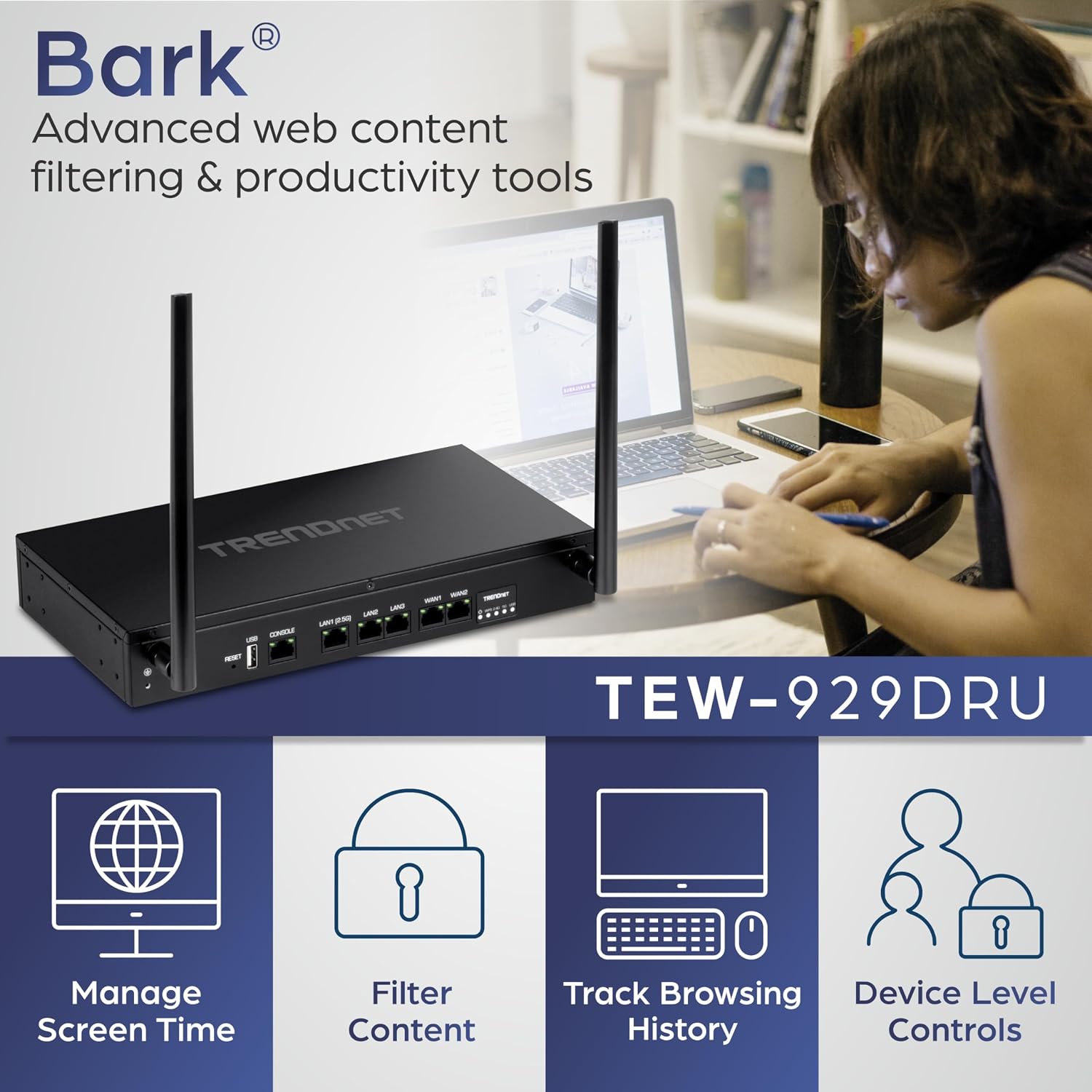 TRENDnet AX1800 Dual-Band WiFi 6 Gigabit Dual-WAN VPN Router, Small Business, Virtual Private Network, Inter-VLAN Routing, QoS, 2.5G Support, Pre-Encrypted Wireless, Black, TEW-929DRU (Pack of 1)